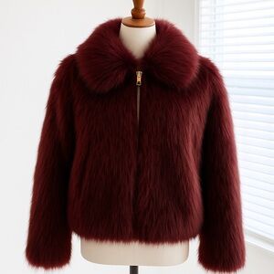 Rebecca Minkoff Wine Faux Fur Jacket NWT | Luxe Statement Outerwear | Size L